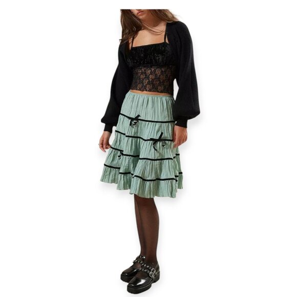 Fairycore Tiered Skirt Seafoam Green Black Size S Urban Outfitters Kimchi Blue - Picture 2 of 10